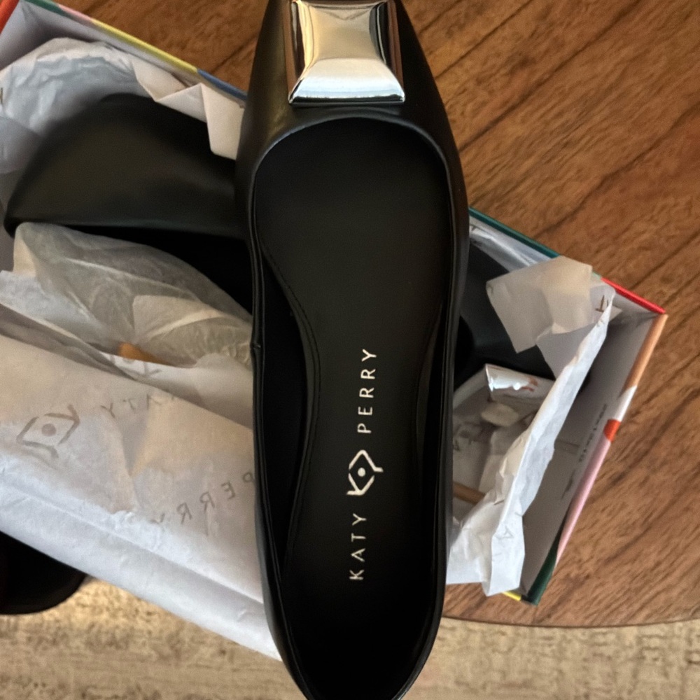 Katy Perry Collections Black Flats with Silver Detail